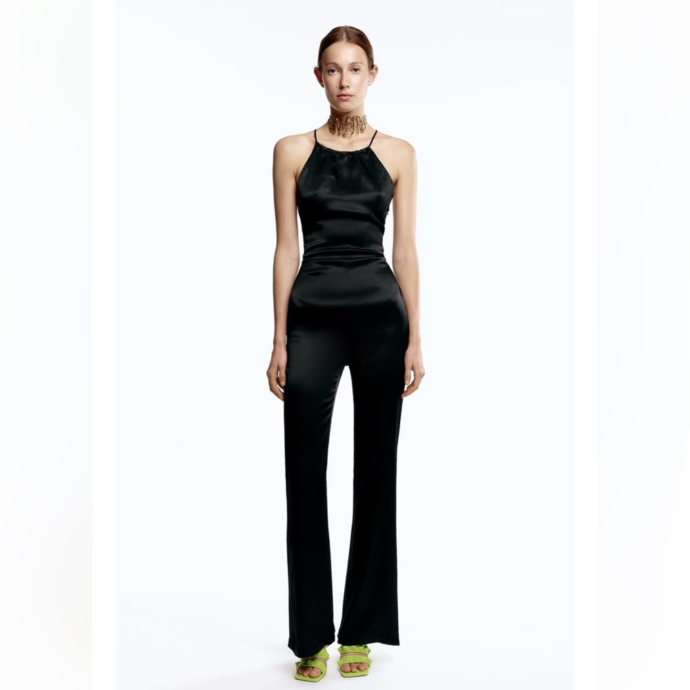 Zara Flared Satin Effect Jumpsuit